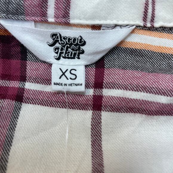 Ascot & Hart NWT Women's XS Purple Brown Plaid Graphic Button Down Shirt Dress - Picture 4 of 5